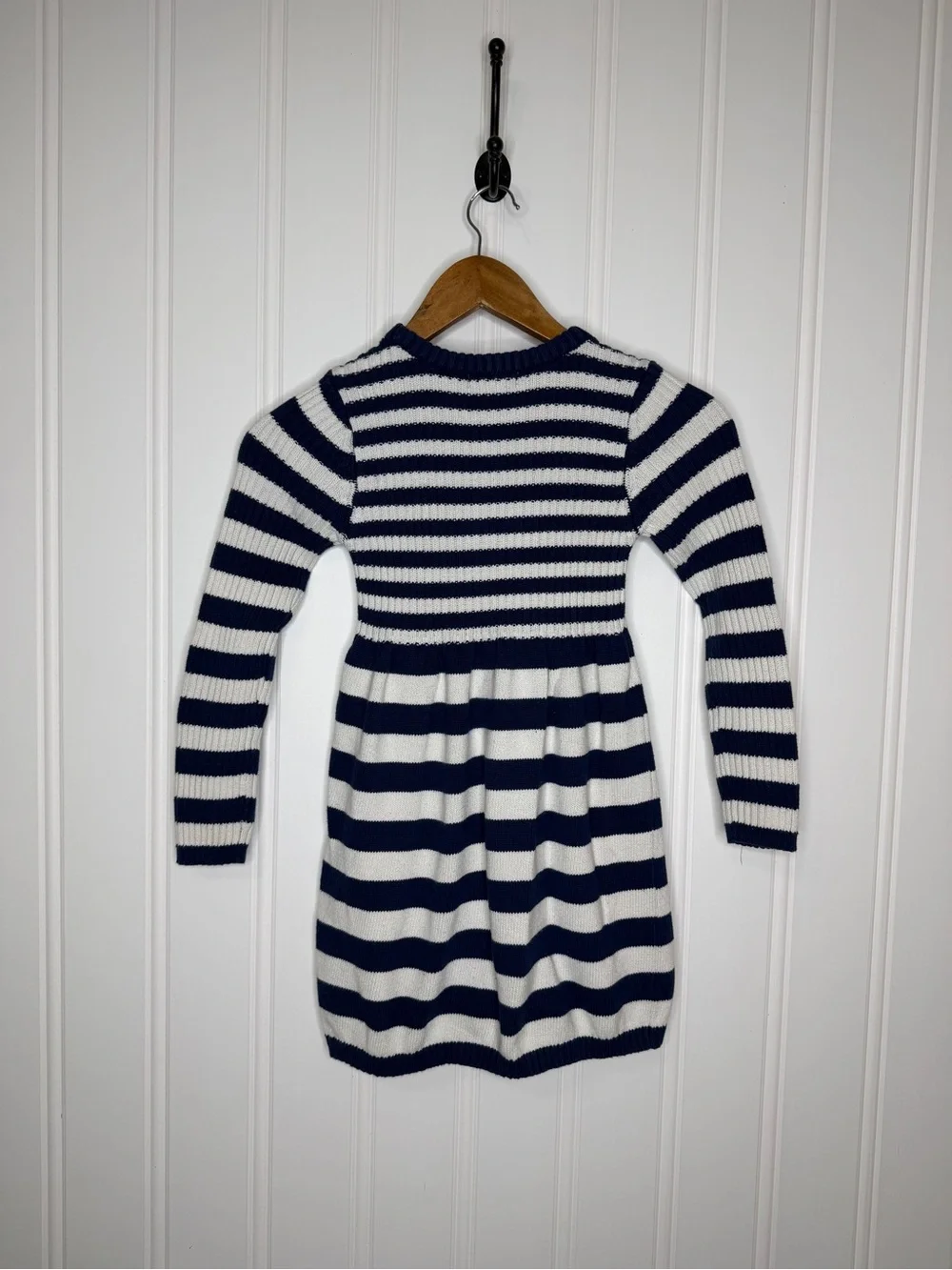 Cynthia Rowley Girls 7/8 Navy Stripe Rainbow Applique Knit Sweater Dress